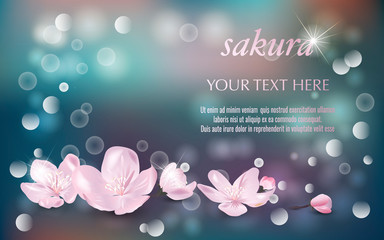 Vector banner with Cherry Blossom. Template for invitation, sales, packaging, cosmetics, perfume. Space for text.