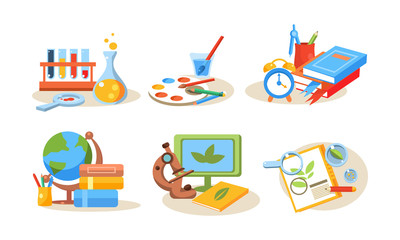 School supplies set, educational accessories, back to school concept vector Illustration on a white background