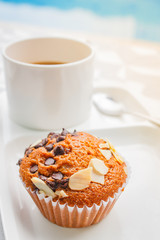 Break time with banana cake and coffee.