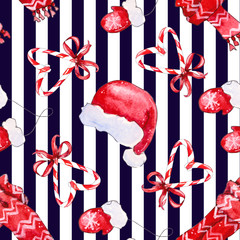 seamless pattern with elements red hat, scarf, mittens