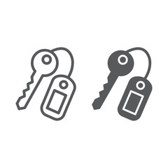 Key line and glyph icon, close and safety, unlock sign, vector graphics, a linear pattern on a white background.