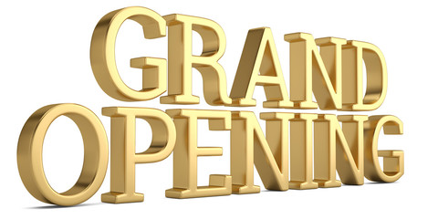 Grand opening text isolated on white background 3D illustration.