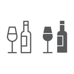 Bar line and glyph icon, alcohol and drink, bottle and glass sign, vector graphics, a linear pattern