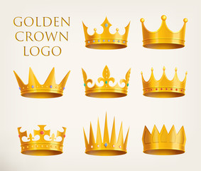 Golden crowns logo or royal headdress icon