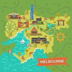 Naklejka premium Melbourne,Australia map with landmarks,sightseeing