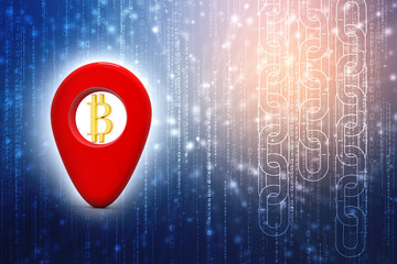 Bitcoin Concept, Cryptocurrency blockchain, Digital money, Bitcoin with Navigation point in white background. 3d render