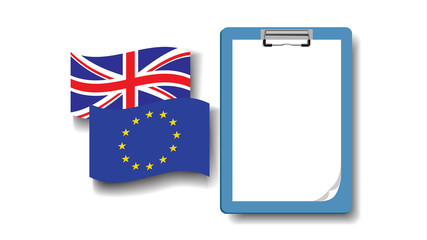 Brexit negotiations - EU and UK flags with a clipboard with copy space