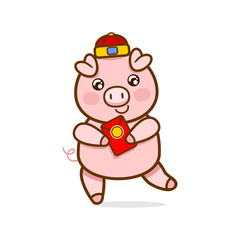 Chinese New Year. Cute funny pig. Vector character.
