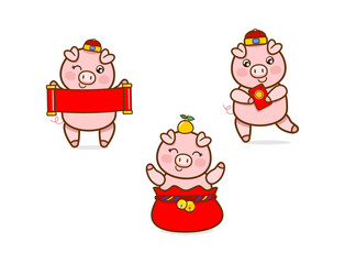 Obraz na płótnie Canvas Chinese New Year. Cute funny pig. Vector character.