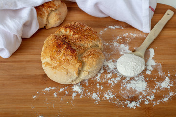 Freshly baked homemade bread with white flour
