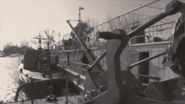 Vessels of the War Navy / Warships of a river fleet anchored in a military base