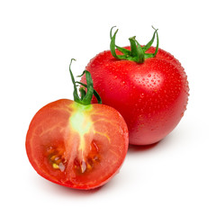 Tomatoes. Whole and a half isolated on white