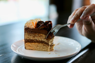piece of chocolate cake on a plate