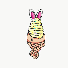 Vector of an ice cream with rabbit ears and a fish cracker