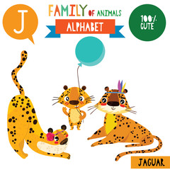 Letter J-Mega big set.Cute vector alphabet with family of animals in cartoon style.