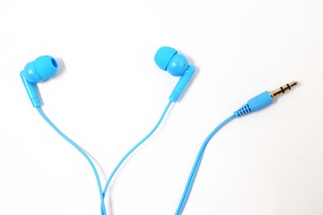 Headphones blue on white background.