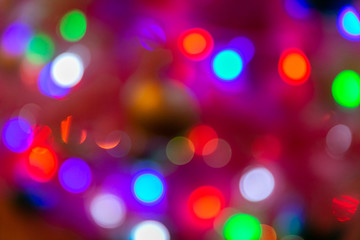Bright bokeh on the background of Christmas trees and garlands background New Year 2019 year