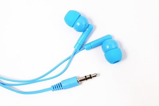 Headphones blue on white background.
