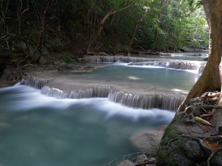 Floor 1  "Hlai Khuen Rung" of Erawan Waterfall  at Erawan National Park , Kanchanaburi , Thailand.