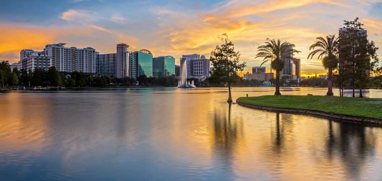 Downtown Orlando from Lake Eola Park at Sunset