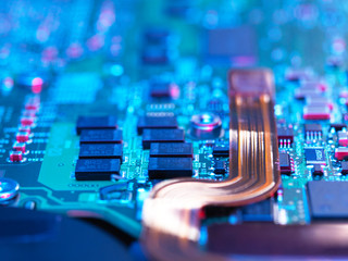 Close up of a laptop mother board