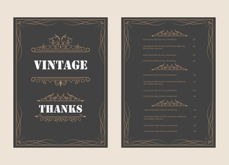 Vintage Ornament Greeting Card Vector Template and retro invitation design background, can be used for wedding flourishes ornaments frame. A4 design page