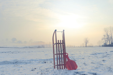 sledge with snow landscape
