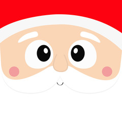 Santa Claus square head face icon. Beard, moustaches, white eyebrows, nose, red hat. Merry Christmas. Happy New Year. Cute cartoon kawaii funny character. Winter background. Greeting card.