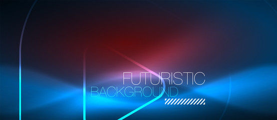 Naklejka premium Neon glowing techno lines, hi-tech futuristic abstract background template with geometric shapes