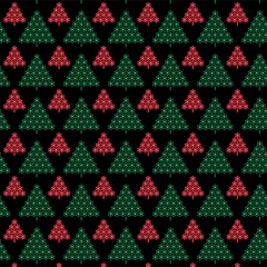 red and green snowflake christmas trees on black background
