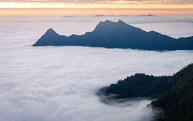 Fog cover dark mountain in Chiangrai, Thailand