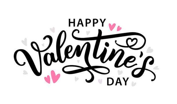 Happy Valentines Day hand drawn text greeting card. Vector illustration.