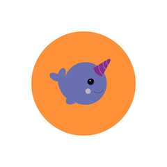 Vector illustration. Cute cartoon magic narwhal isolated on white background. funny unicorn whale for child and cards. © Yulia