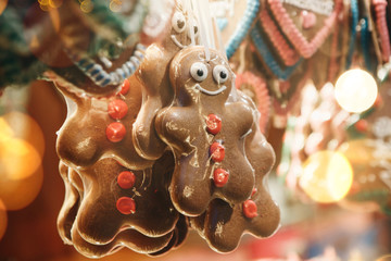 Close-up of traditional cookies on Christmas market.