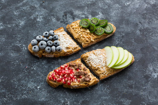 Bread slices with various toppings