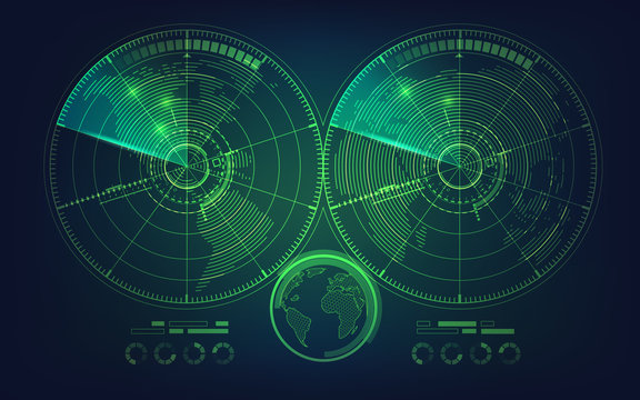 radar screen and world map in futuristic style