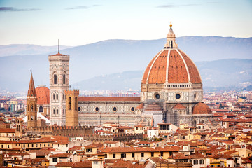 Florence Duomo. Basilica di Santa Maria del Fiore in Florence. Brunelleschi's dome, as seen from...