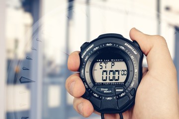 Close-up Stopwatch in Human Hand, Timer