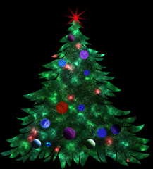 Space Christmas tree of colorful nebulae, planets and stars