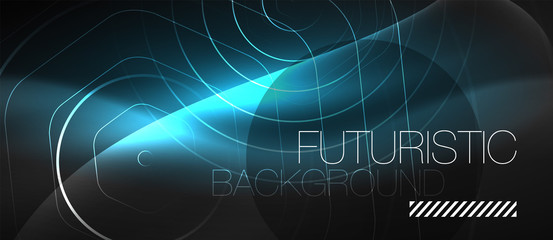 Black and glowing color lines neon design, magin techno template background