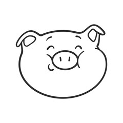 Smiling emoticon icon with lowered eyes. Cute emoji pig.