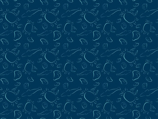 seamless pattern seafood crab fish and mussels
