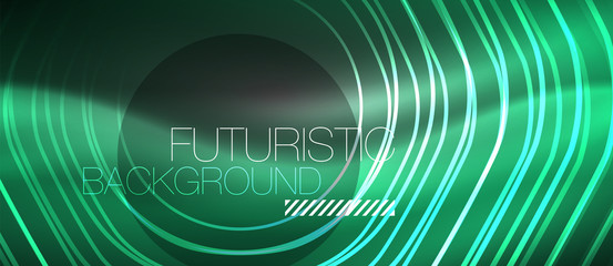 Black and glowing color lines neon design, magin techno template background