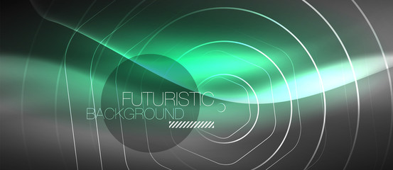 Black and glowing color lines neon design, magin techno template background