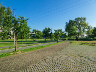 a walking road and a bicycle path at at Hangang Park, Seoul, South Korea