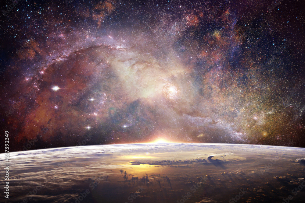 Canvas Prints multicolored smooth nebula galaxy artwork on earth horizon background