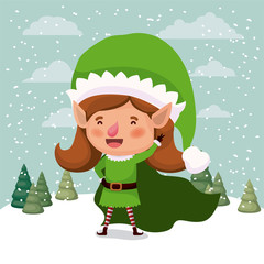 cute girl santa helper in the snowscape