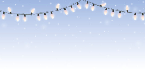 Fototapeta na wymiar christmas fairy lights on snowy bright winter background vector illustration EPS10