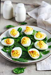 Fototapeta na wymiar Deviled Eggs with Paprika as an Appetizer