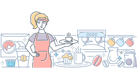 Barista at work - modern line design style illustration